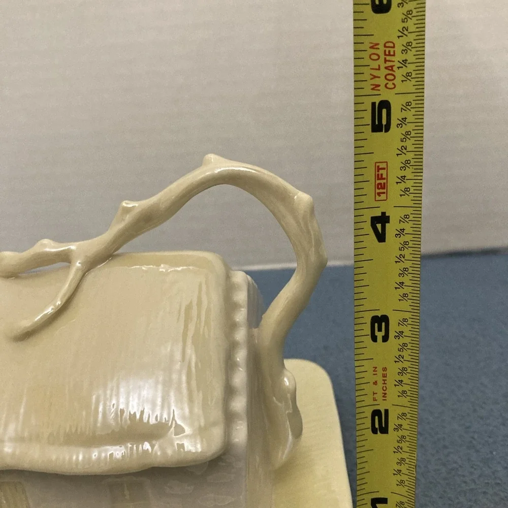 Belleek Irish Fine Parian Porcelain Yellow Cottage House Butter/Cheese Dish